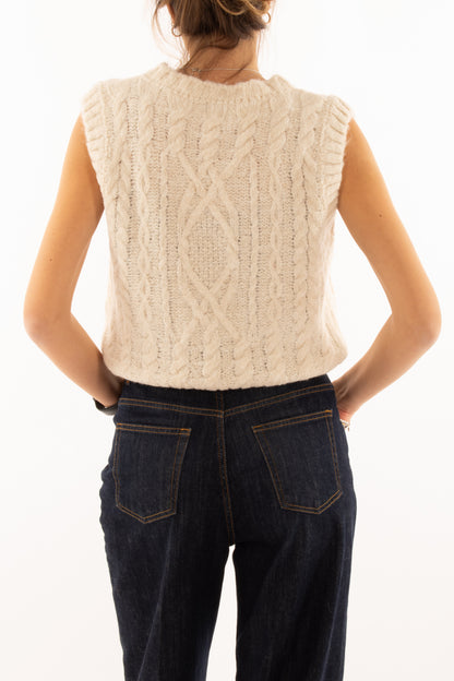 Gilet con taschine misto lana Susy mix - Crema