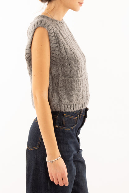 Gilet con taschine misto lana Susy mix - Grigio
