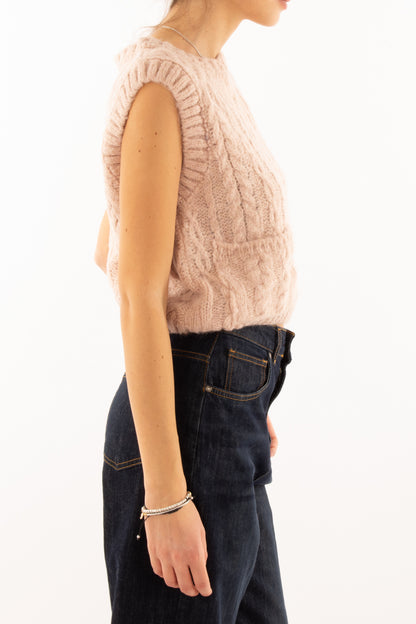 Gilet con taschine misto lana Susy mix - Rosa