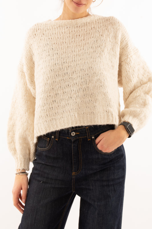Maglione con manica palloncinomisto lana Susy mix - Crema