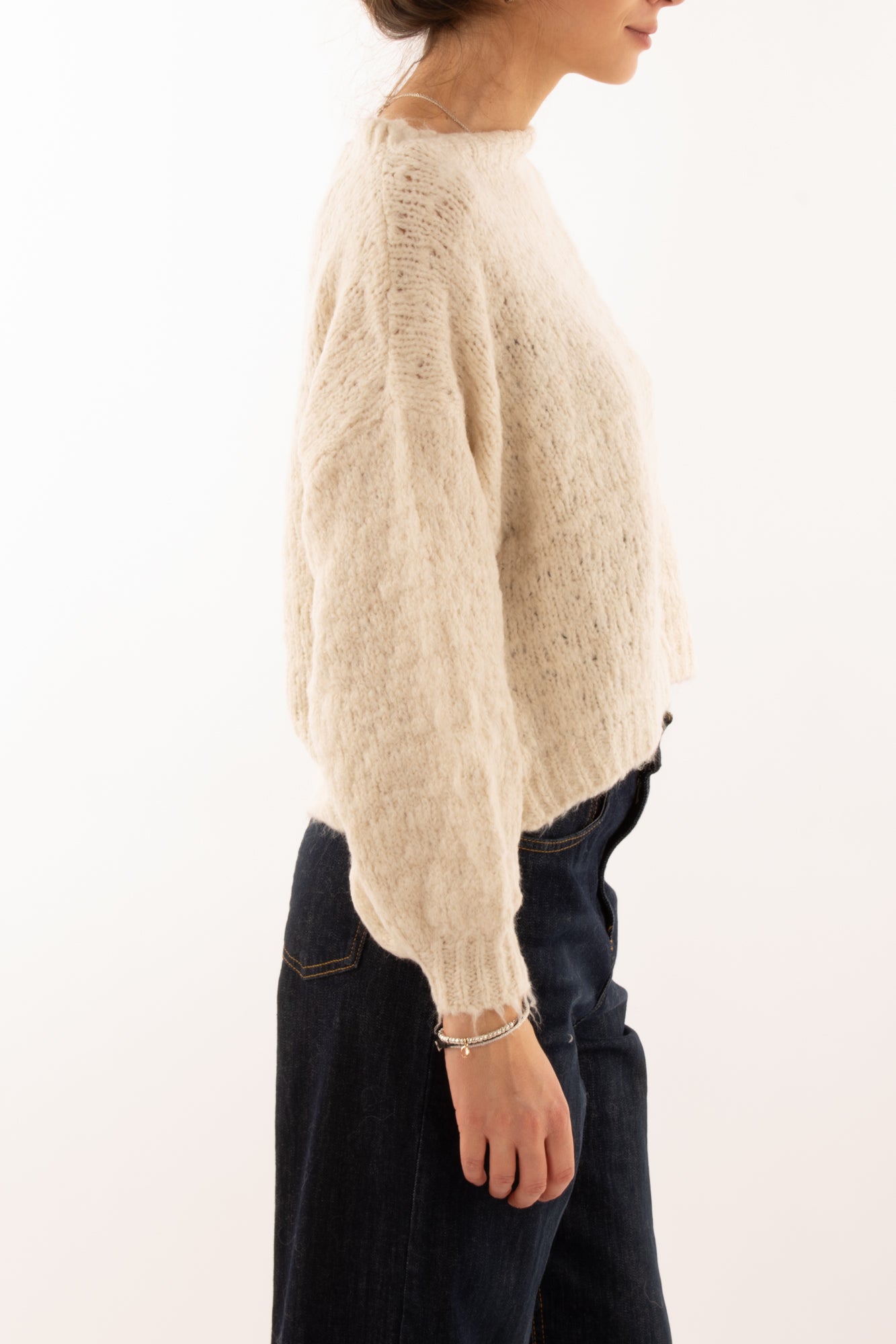 Maglione con manica palloncinomisto lana Susy mix - Crema