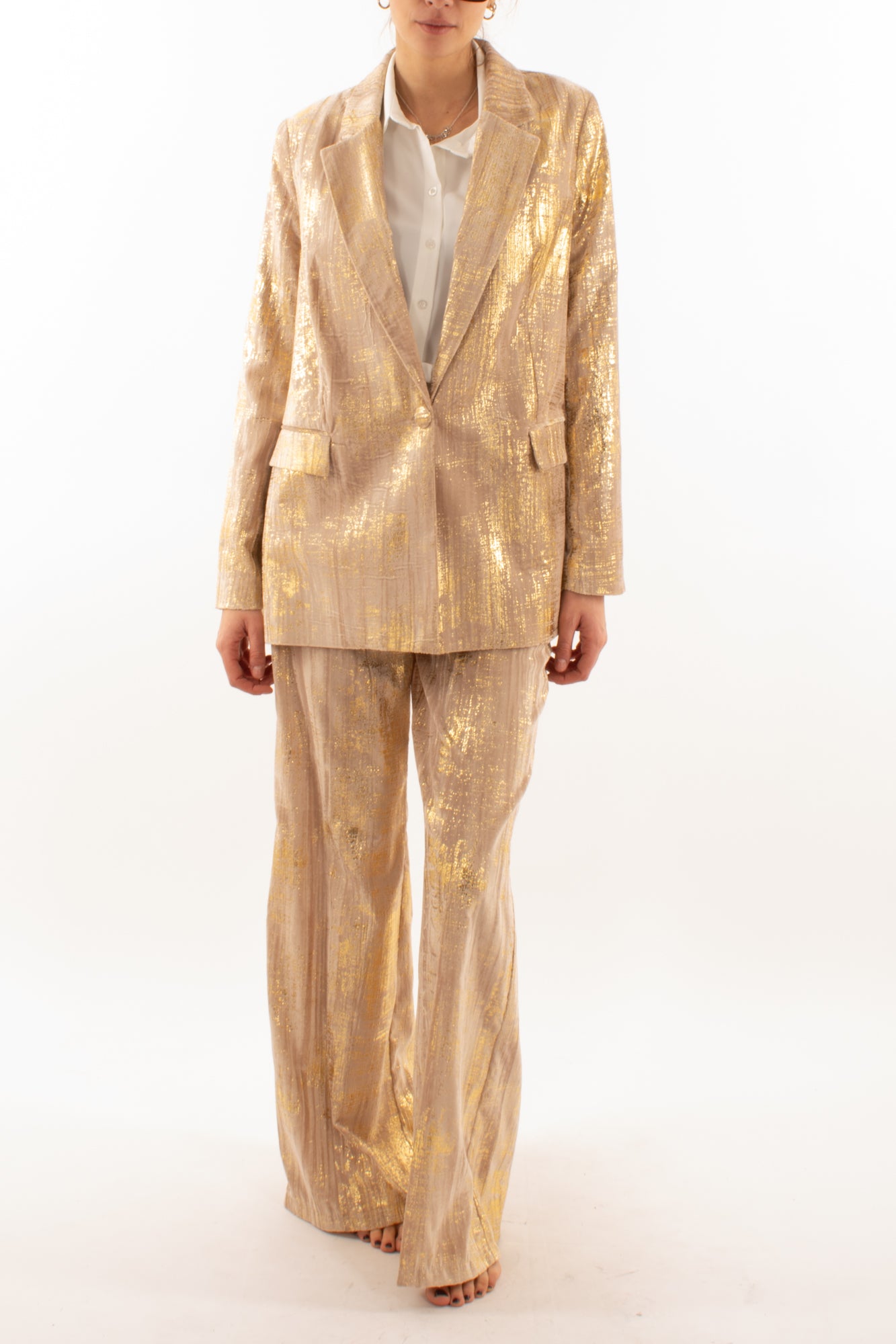 Giacca in velluto liscio consumato Susy mix - Oro