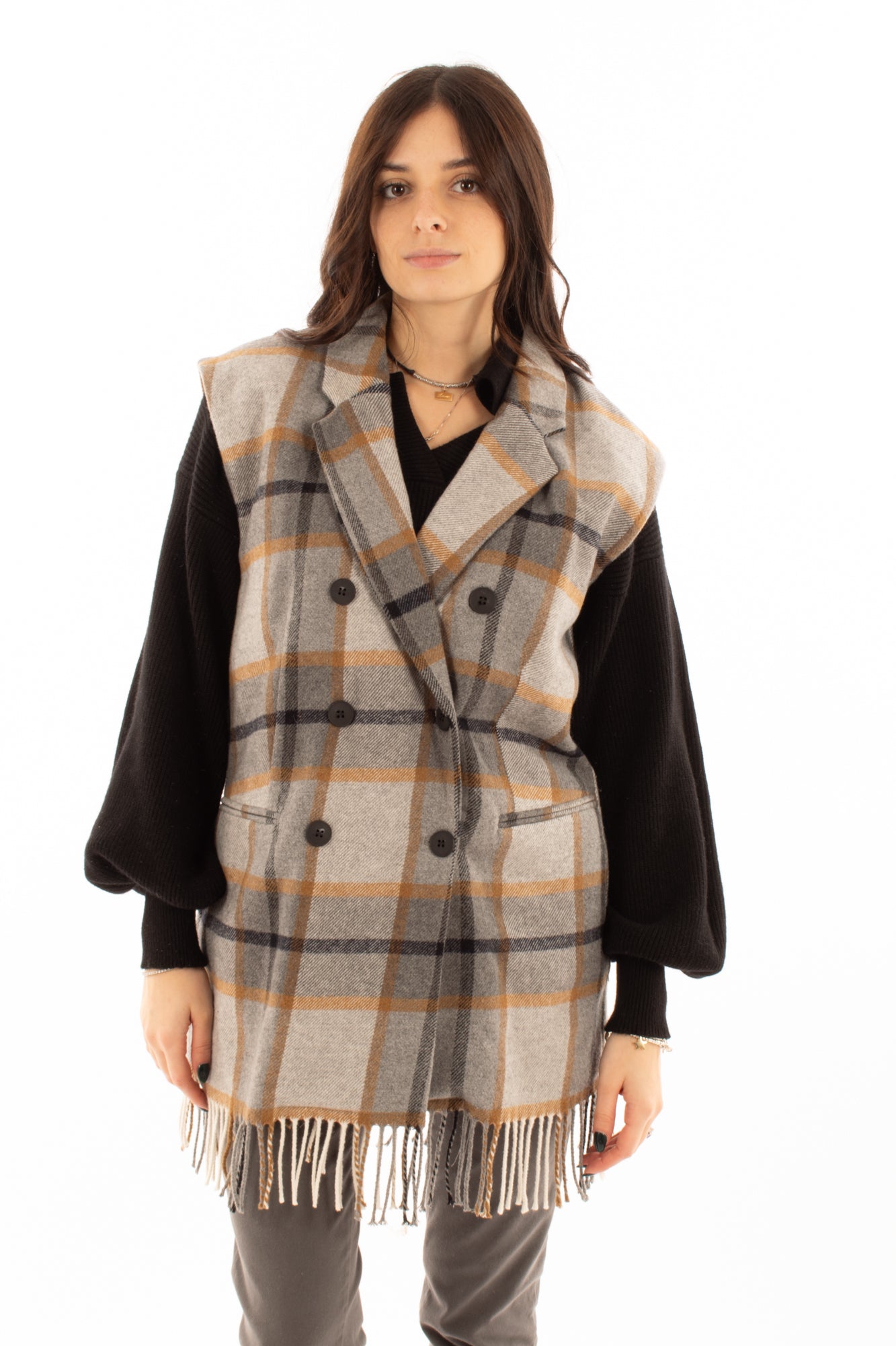 Gilet scozzese Susy mix - Grigio