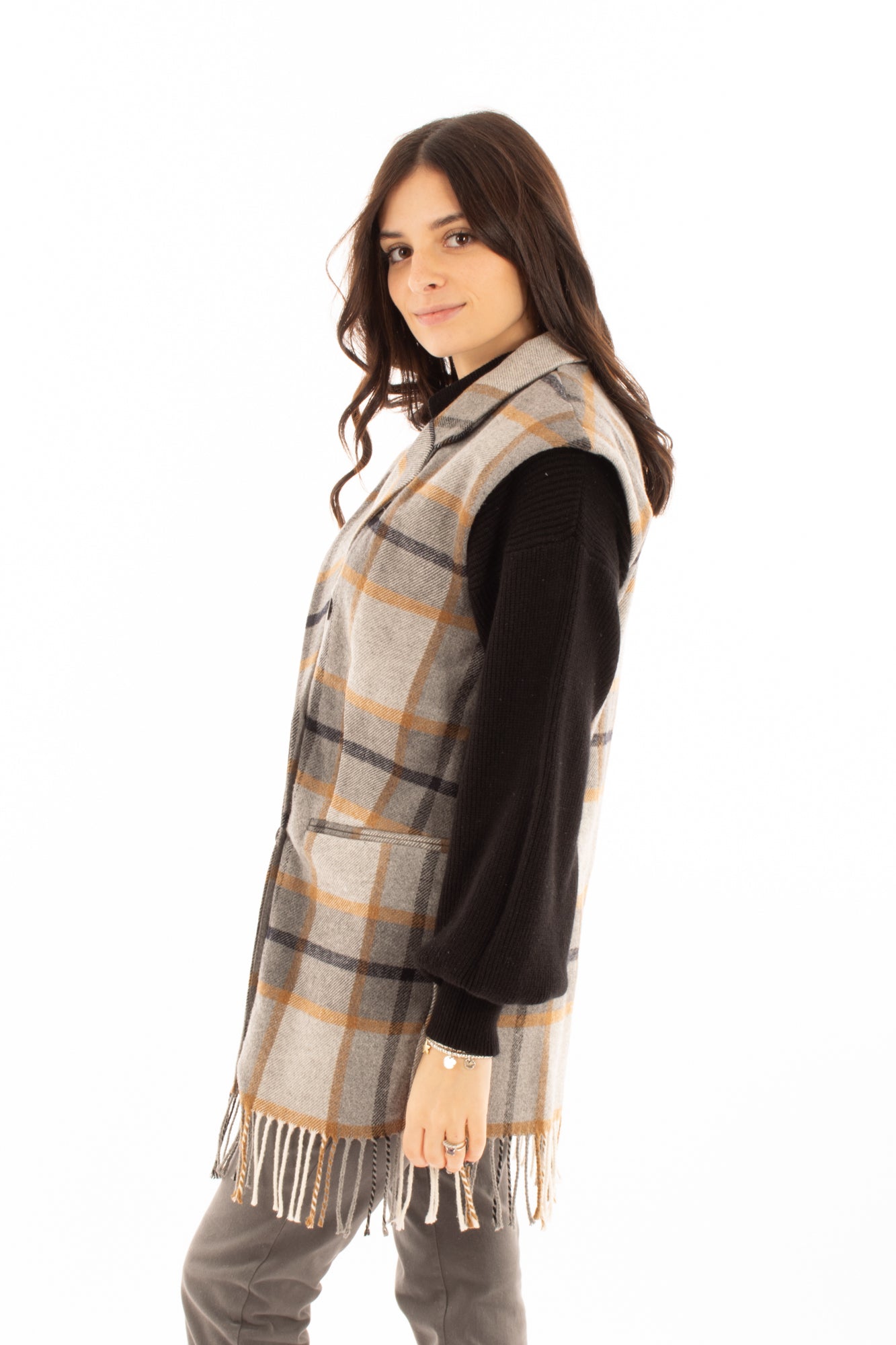 Gilet scozzese Susy mix - Grigio