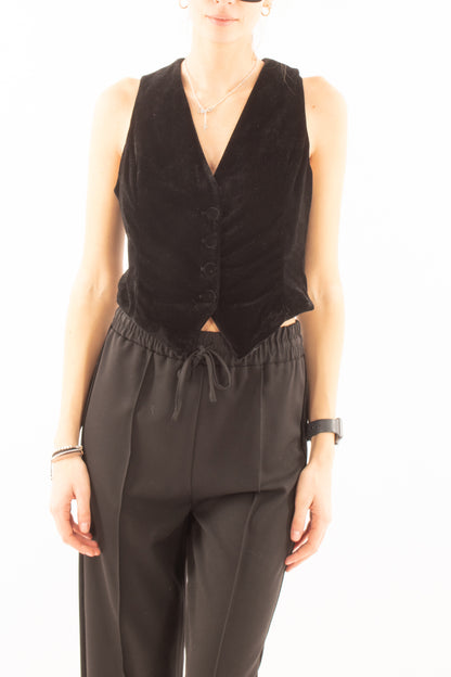 Gilet velluto liscio Susy mix - Nero