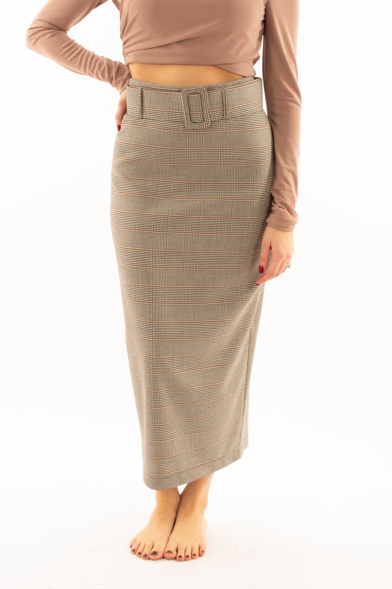 Gonna 3/4 scozzese Susy mix - Sabbia