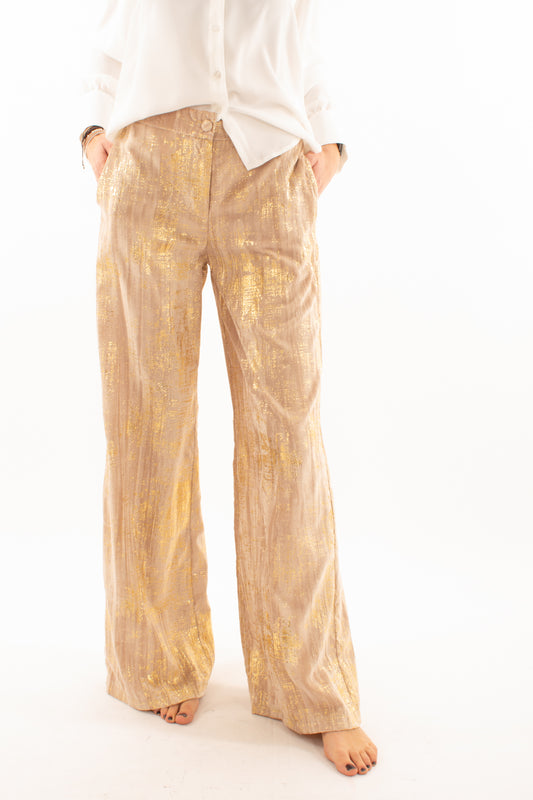 Pantalone palazzo in velluto liscio Susy mix - Oro
