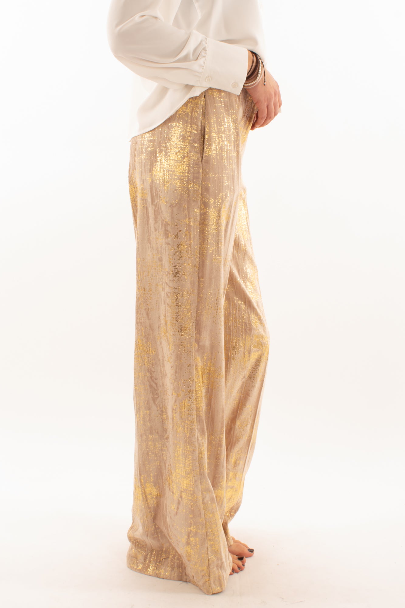 Pantalone palazzo in velluto liscio Susy mix - Oro