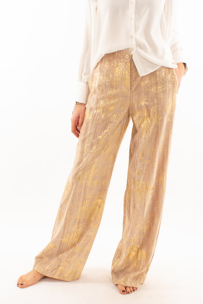 Pantalone palazzo in velluto liscio Susy mix - Oro