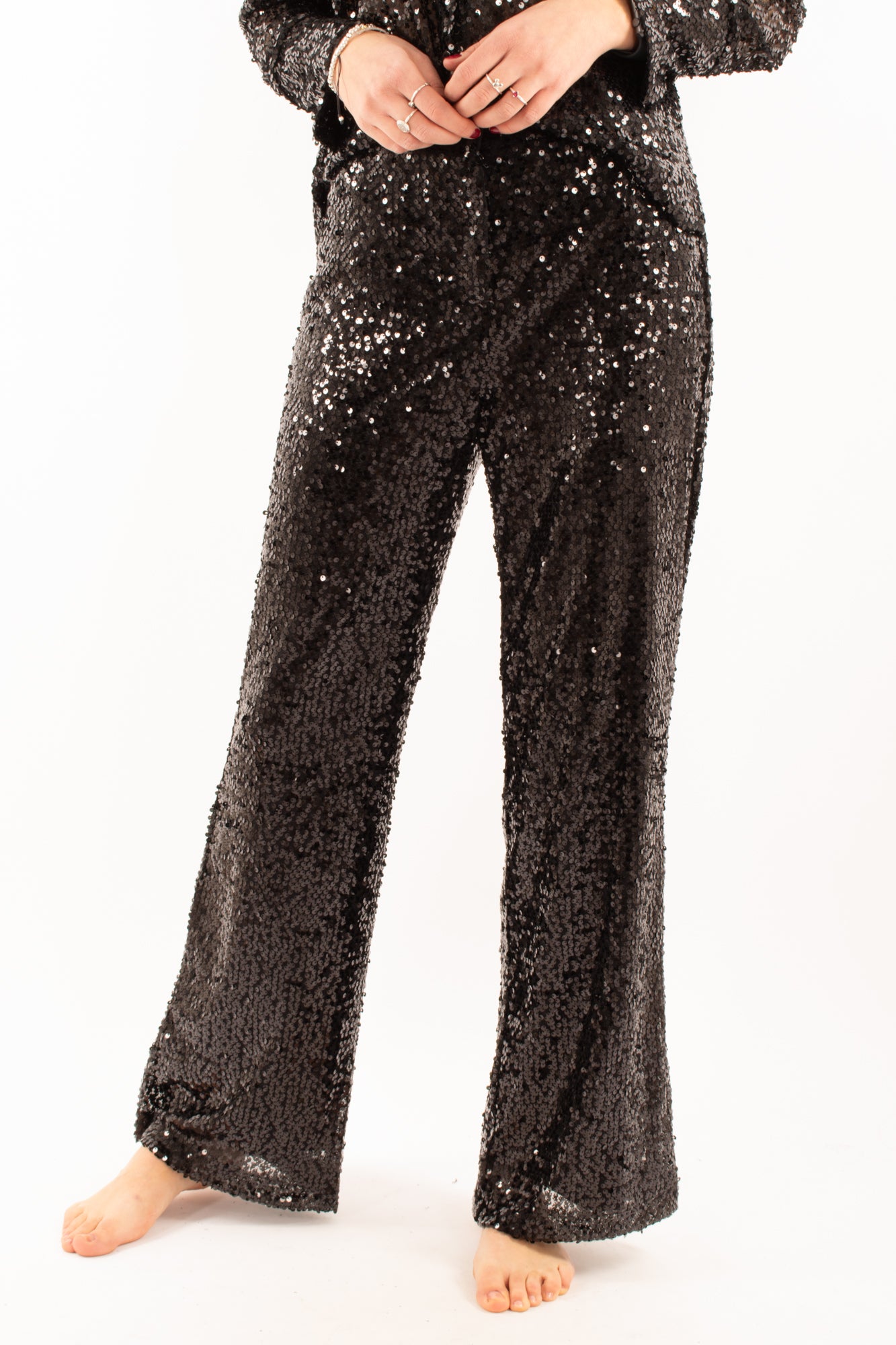 Pantalone a palazzo in paillettes Susy mix - Nero