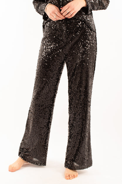 Pantalone a palazzo in paillettes Susy mix - Nero