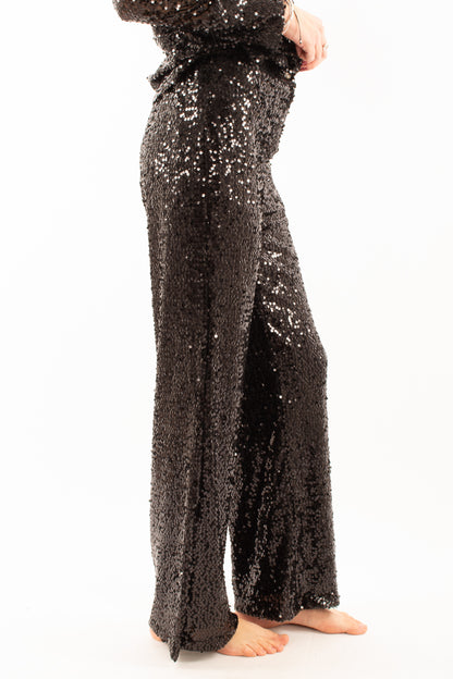 Pantalone a palazzo in paillettes Susy mix - Nero