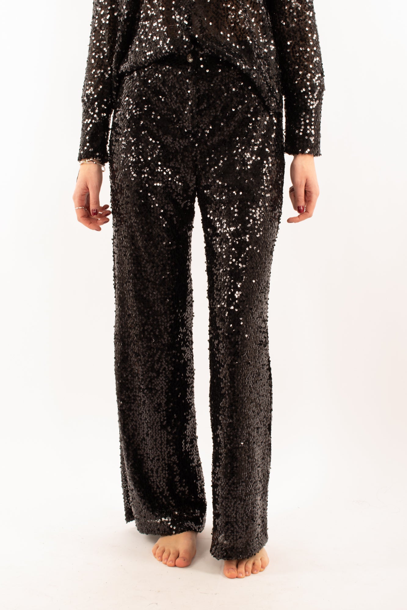 Pantalone a palazzo in paillettes Susy mix - Nero