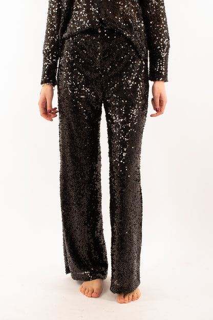 Pantalone a palazzo in paillettes Susy mix - Nero