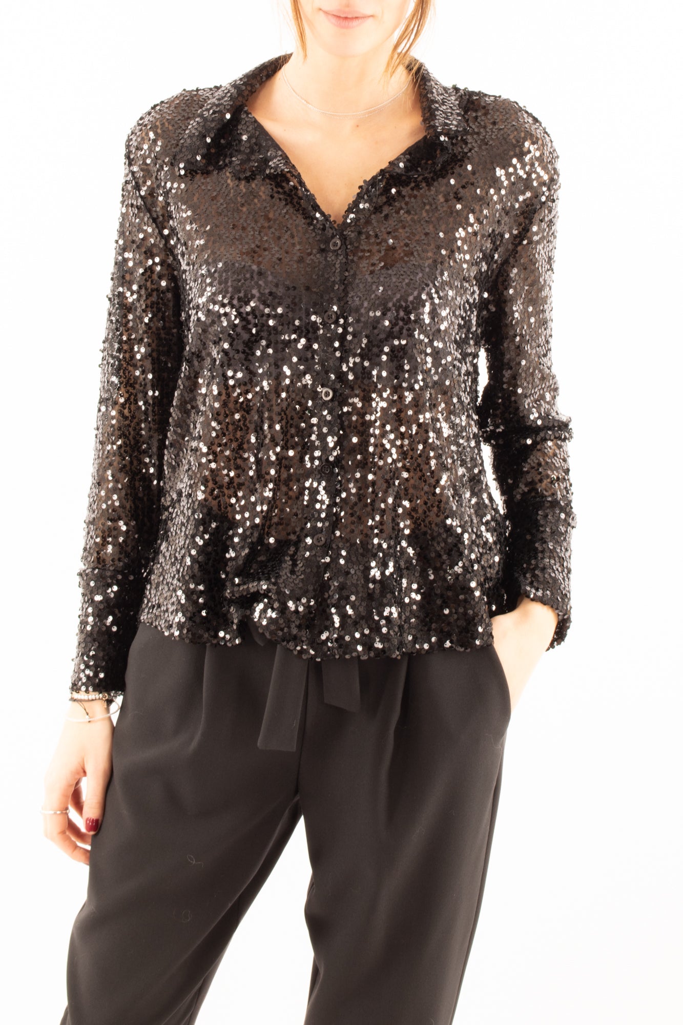Camicia di paillettes Susy mix - Nero