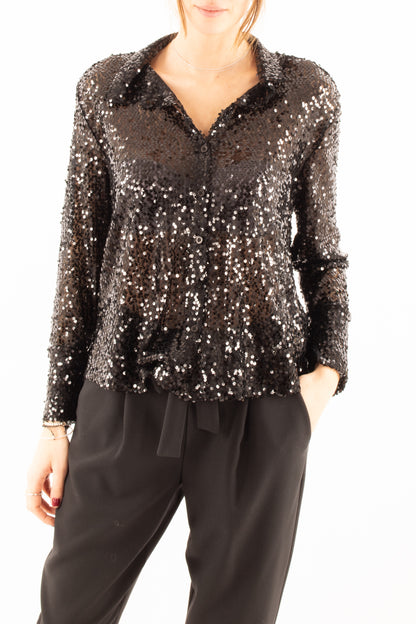 Camicia di paillettes Susy mix - Nero