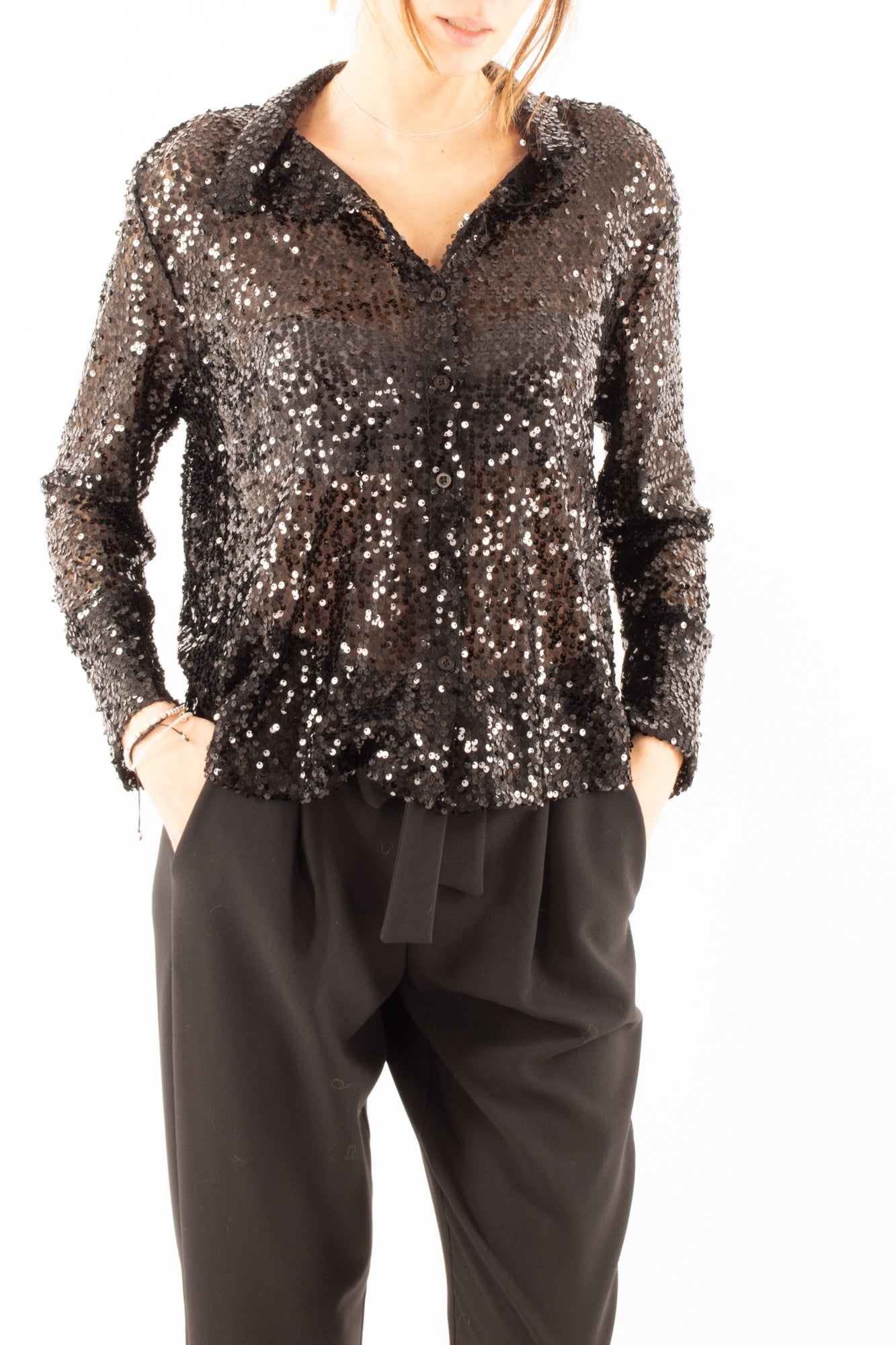 Camicia di paillettes Susy mix - Nero