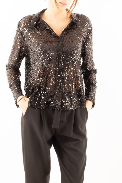 Camicia di paillettes Susy mix - Nero