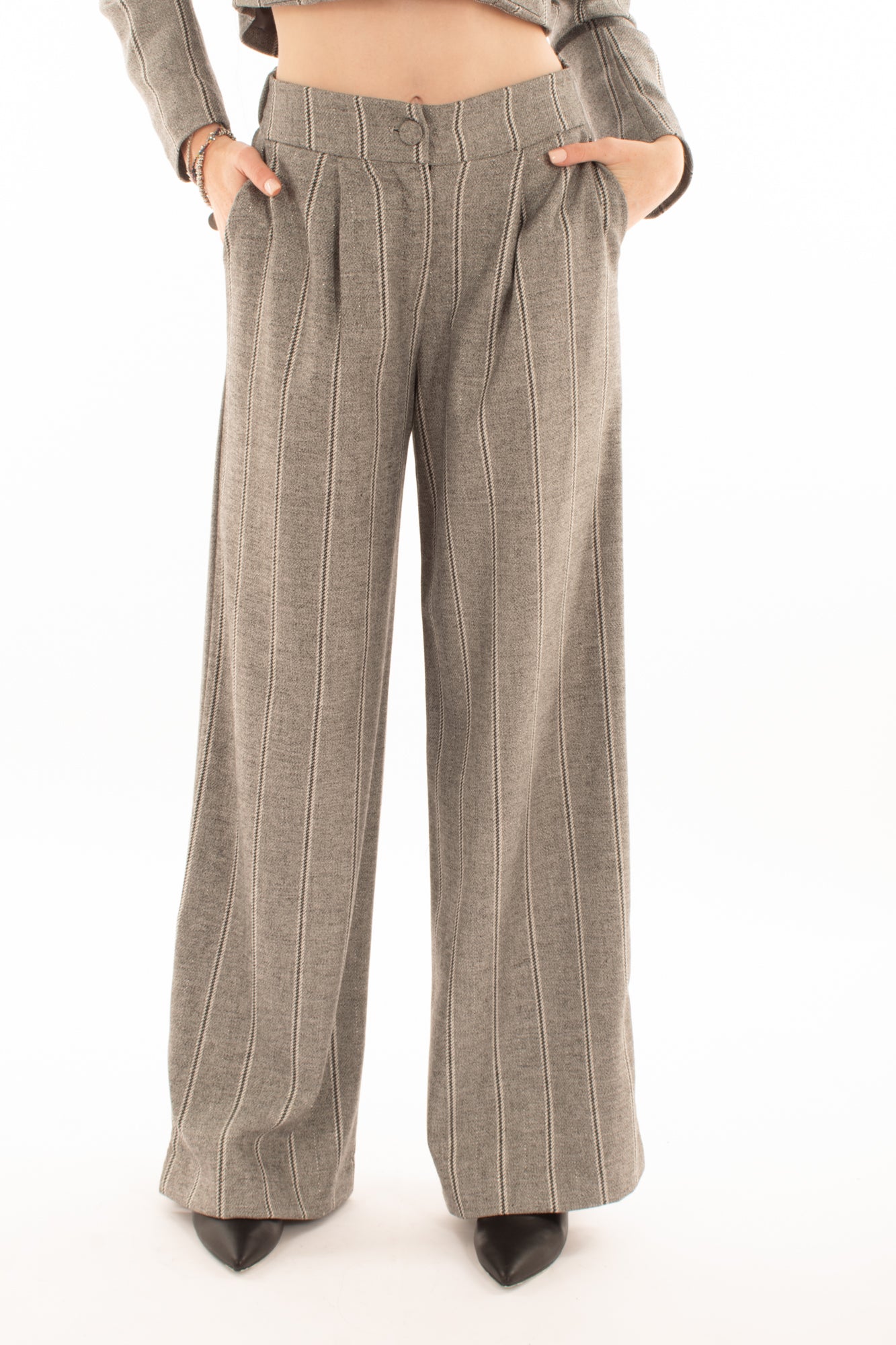Pantalone palazzo gessato Susy mix - Grigio