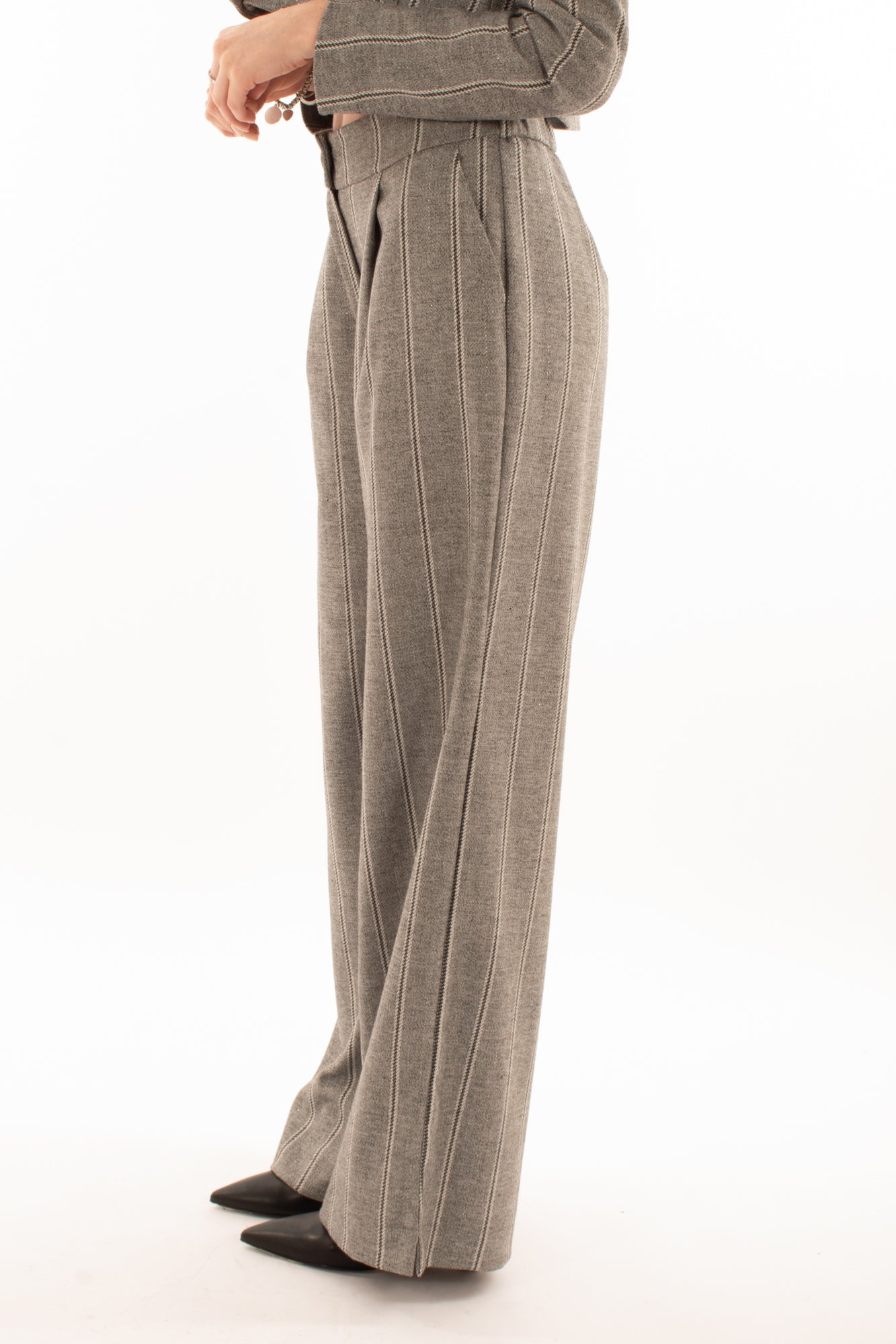 Pantalone palazzo gessato Susy mix - Grigio