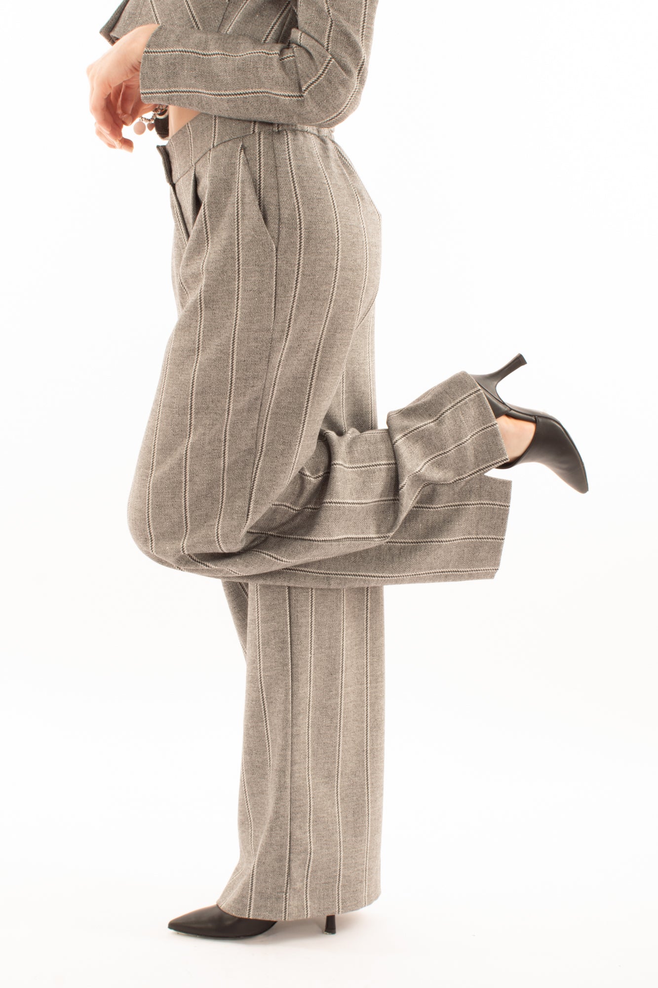 Pantalone palazzo gessato Susy mix - Grigio