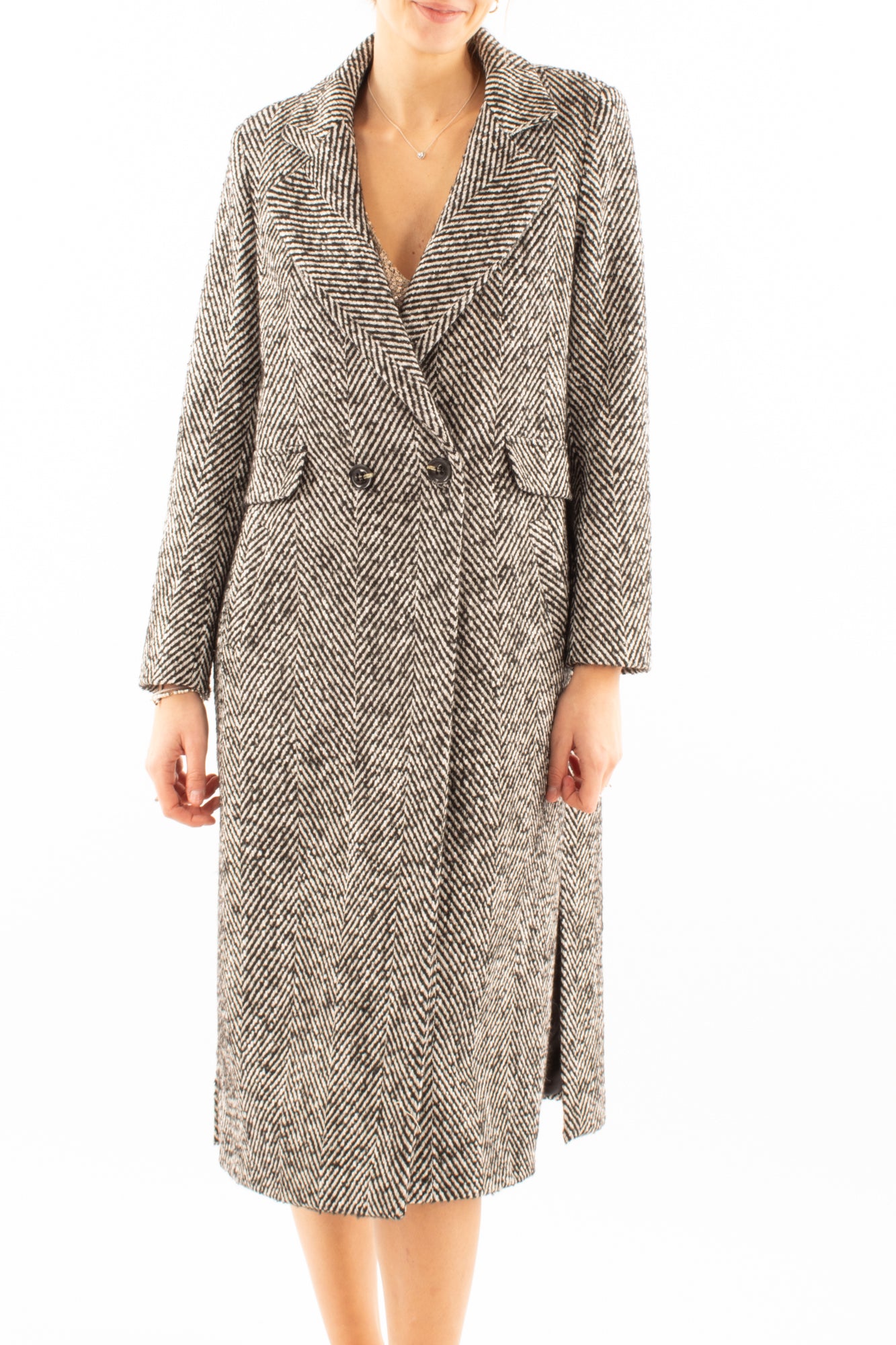 Cappotto lungo spinato Susy mix _Nero