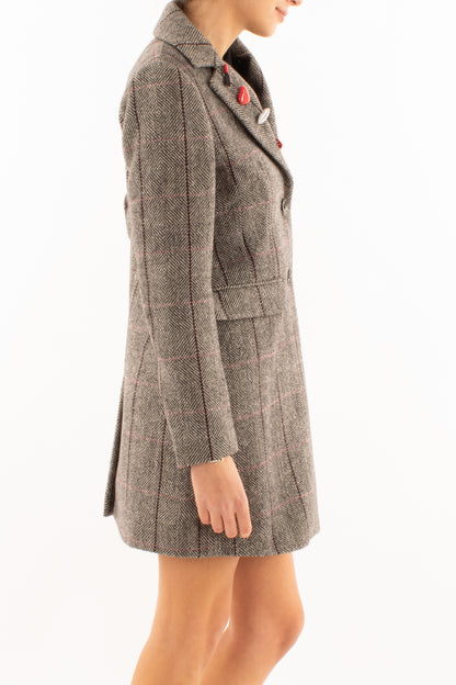 Cappotto a quadri con spille Susy mix - Panna