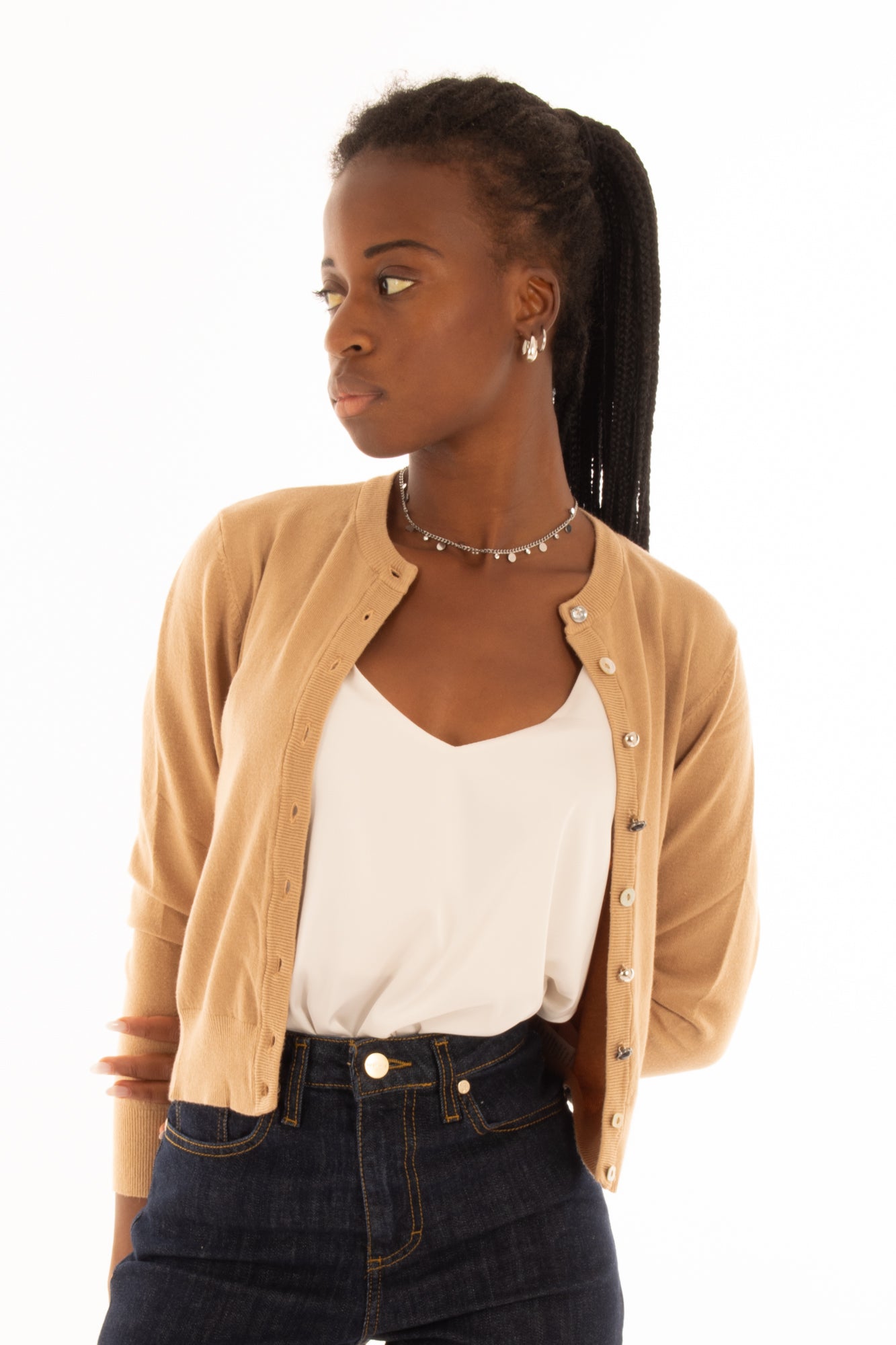 Cardigan girocollo bottoni diversi Susy mix - Mandorla