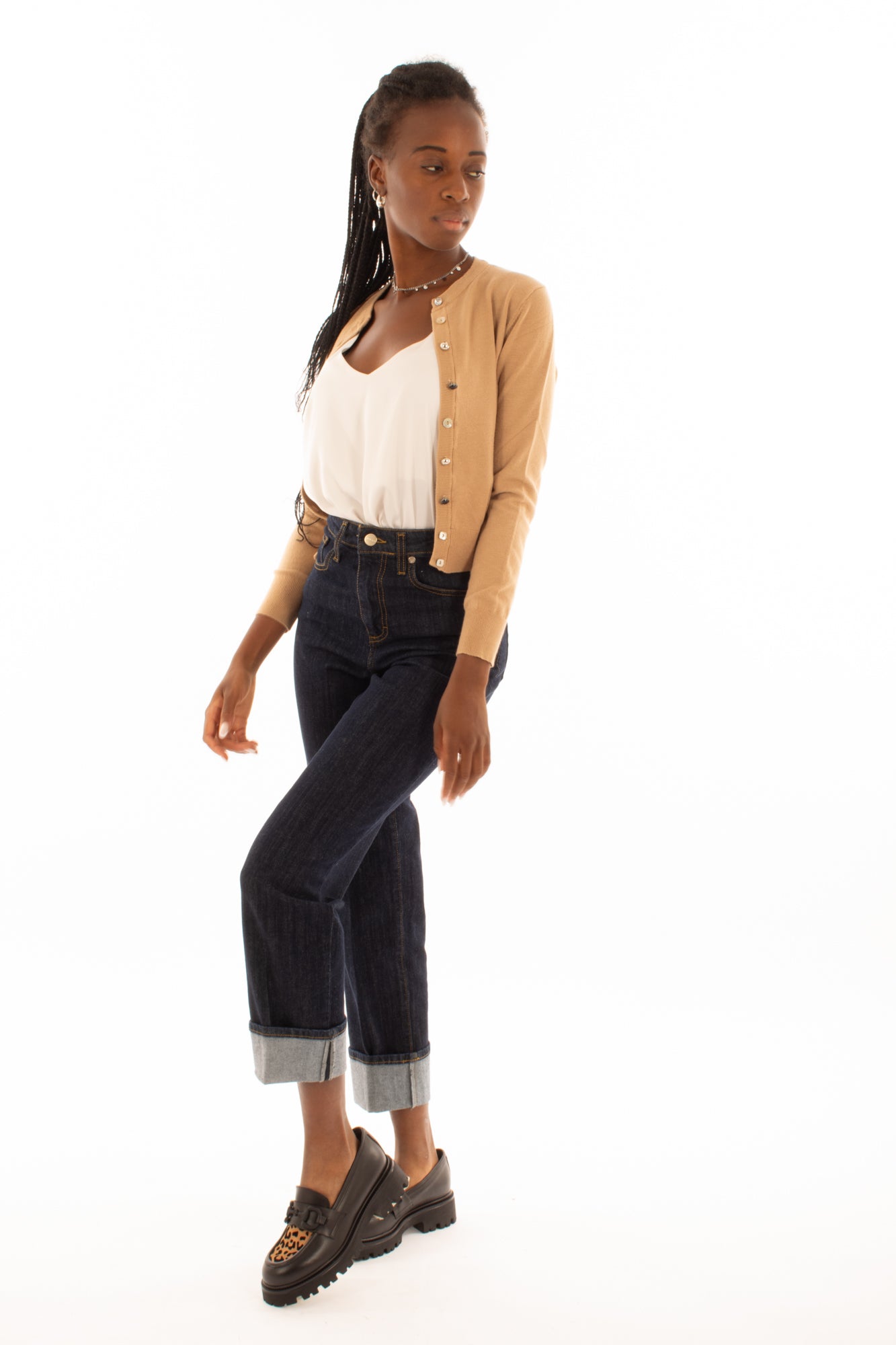 Cardigan girocollo bottoni diversi Susy mix - Mandorla