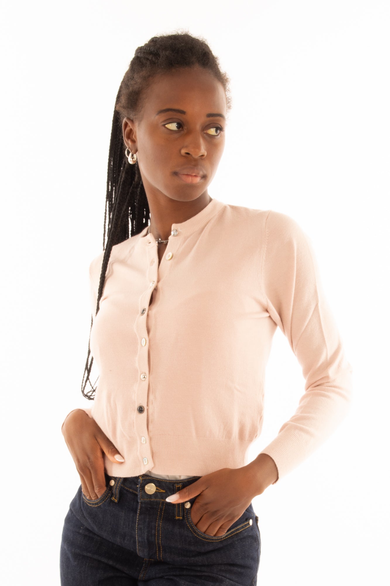 Cardigan girocollo bottoni diversi Susy mix - Rosa