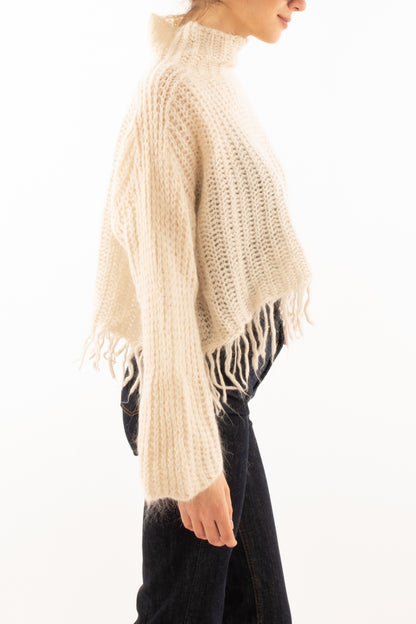 Maglione con frange misto mohair SuSy mix - Crema