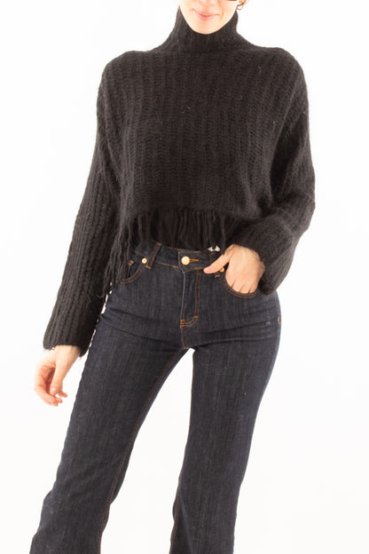 Maglione con frange misto mohair SuSy mix - Nero