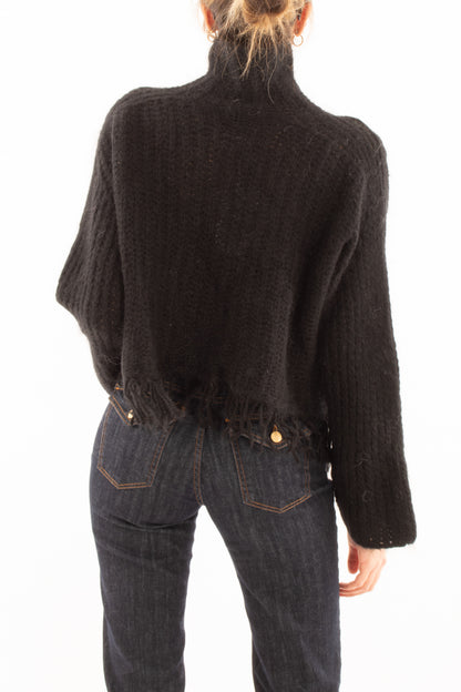 Maglione con frange misto mohair SuSy mix - Nero
