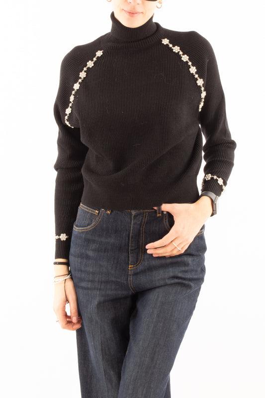 Maglia dolcevita con pietre Susy mix - Nero