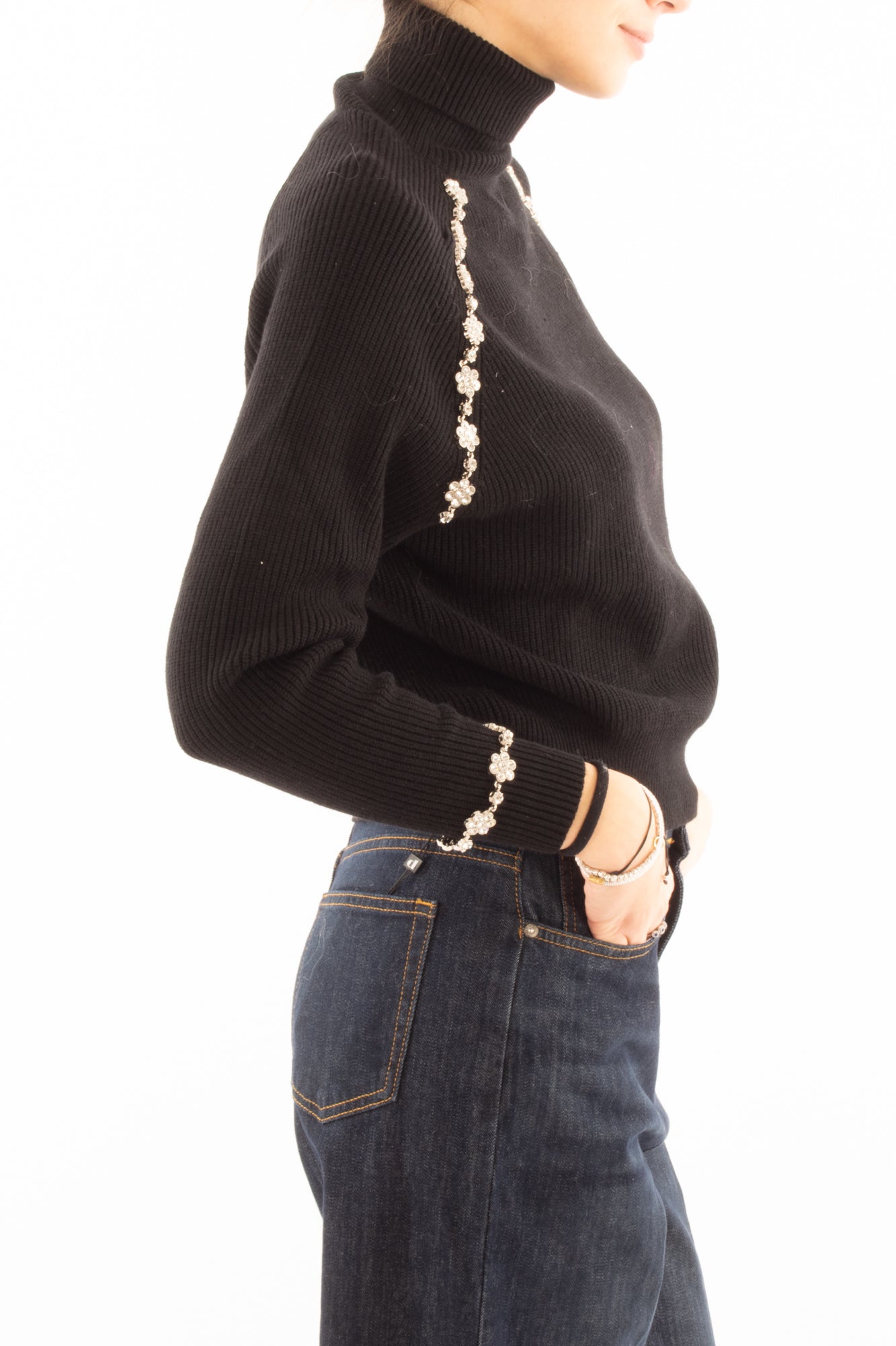 Maglia dolcevita con pietre Susy mix - Nero