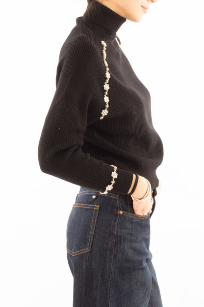 Maglia dolcevita con pietre Susy mix - Nero