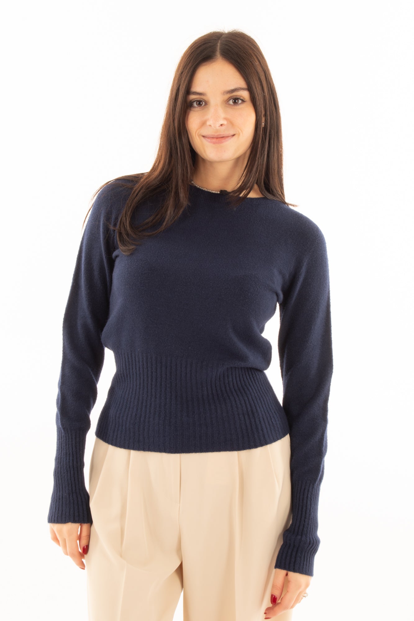 Maglione con fascia a coste Susy mix - Blu