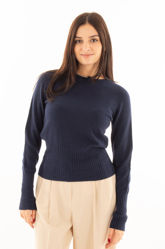 Maglione con fascia a coste Susy mix - Blu