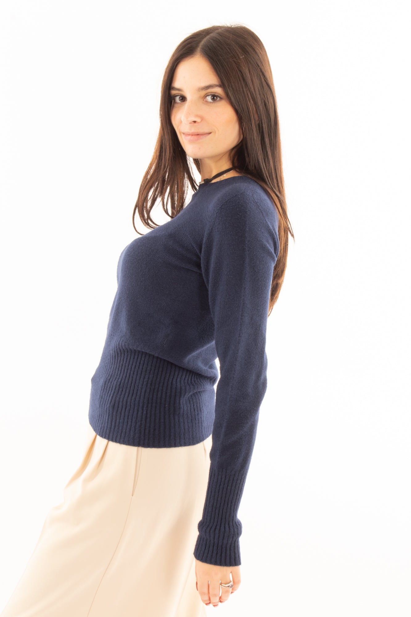 Maglione con fascia a coste Susy mix - Blu