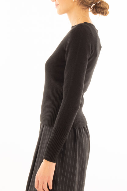 Maglione con fascia a coste Susy mix - Nero