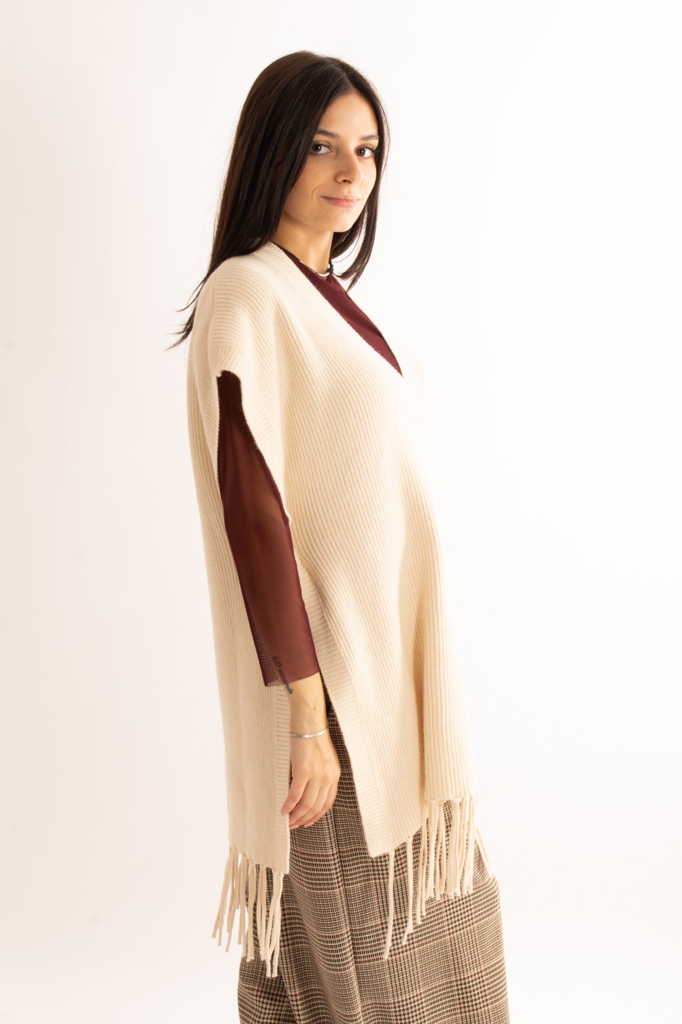 Maglione smanicato Susy mix - Crema