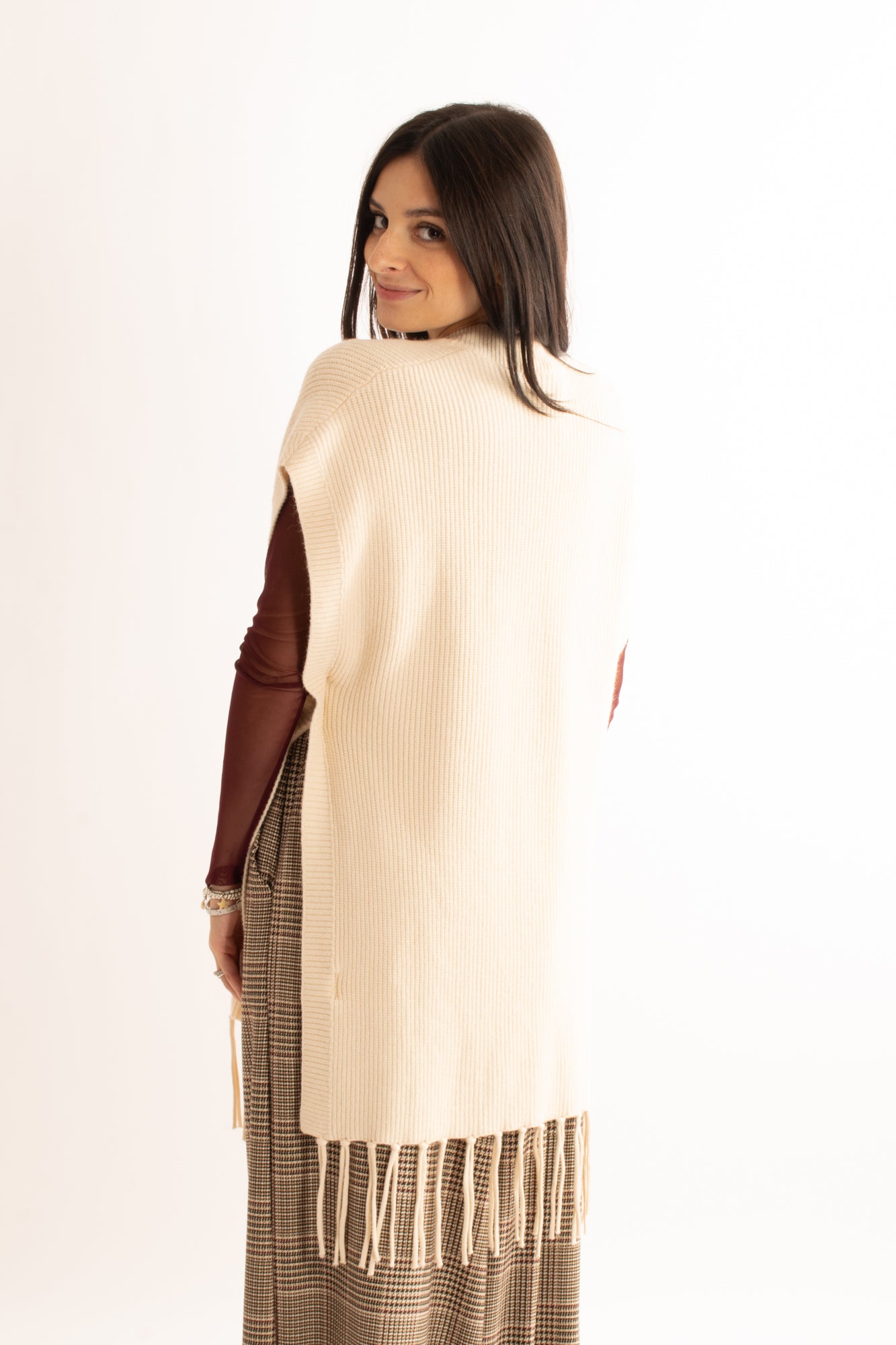 Maglione smanicato Susy mix - Crema