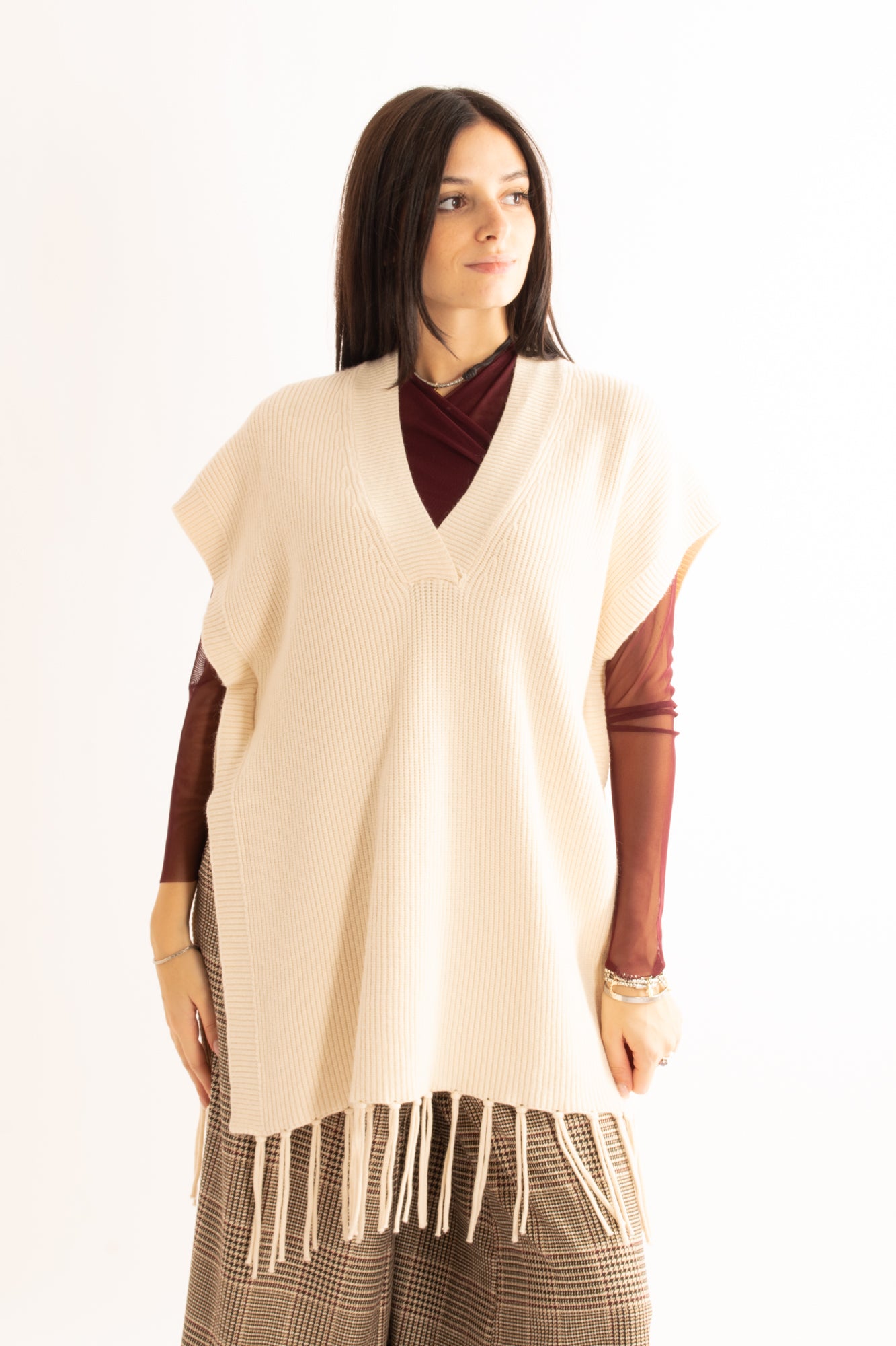 Maglione smanicato Susy mix - Crema