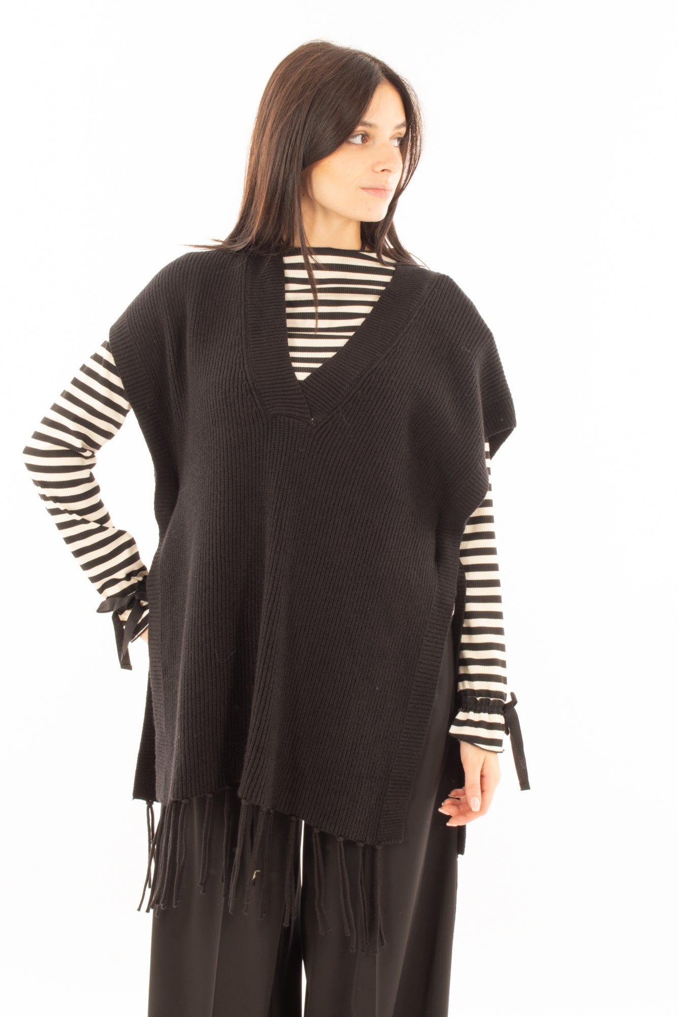 Maglione smanicato Susy mix - Nero