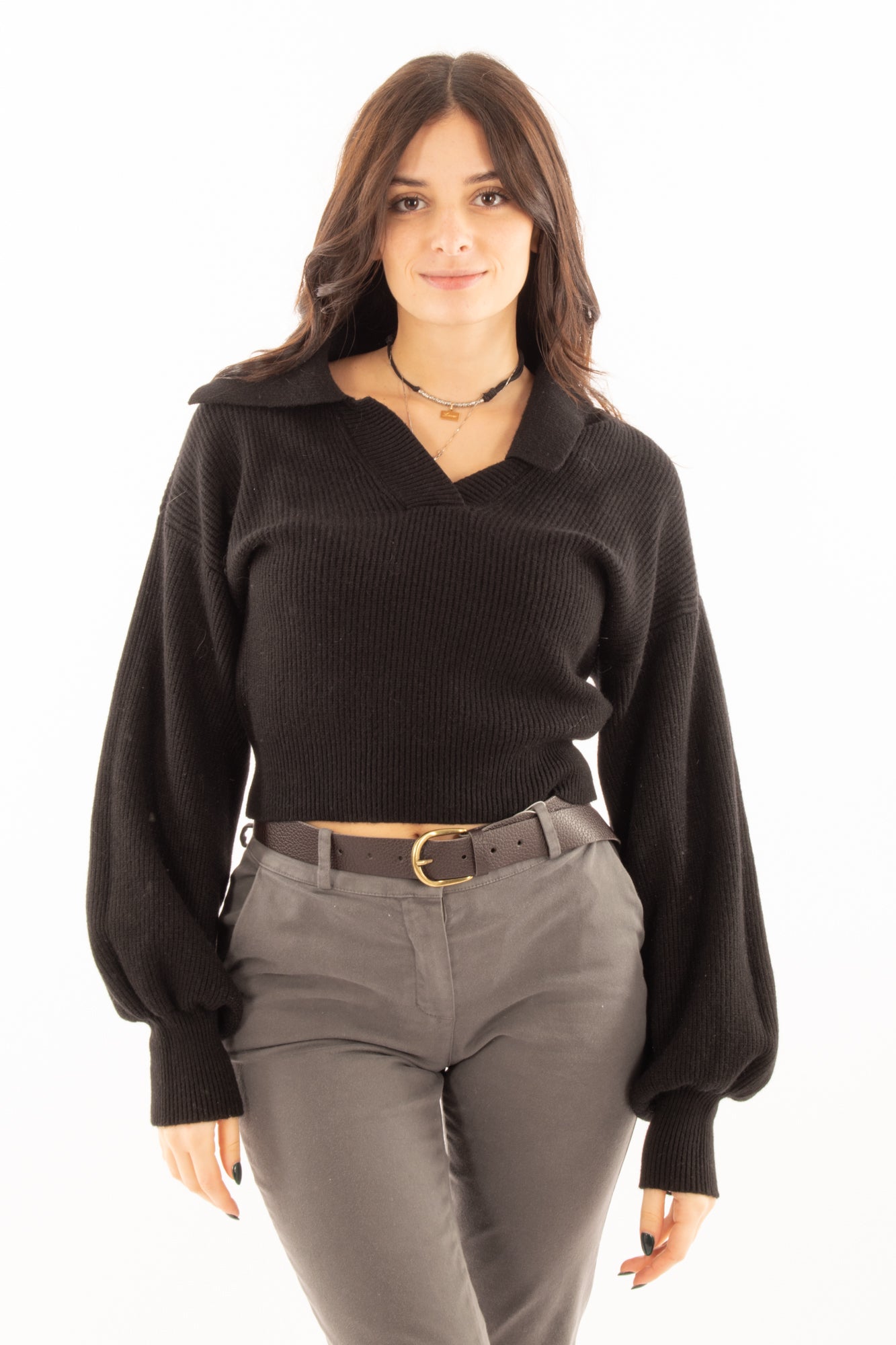 Maglione a v Susy mix - Nero