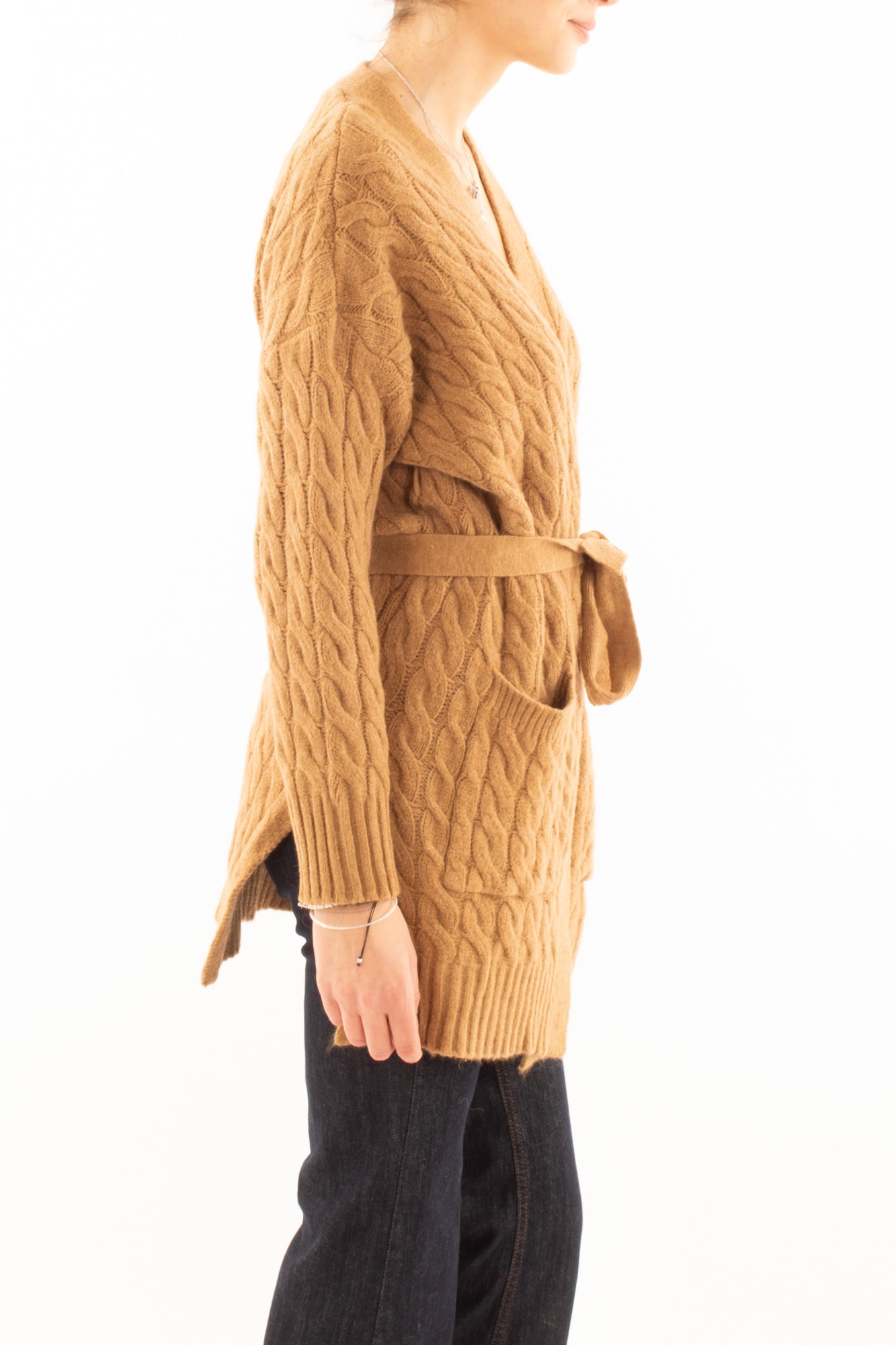 Cardigan aperto con trecce Susy mix - Cammello