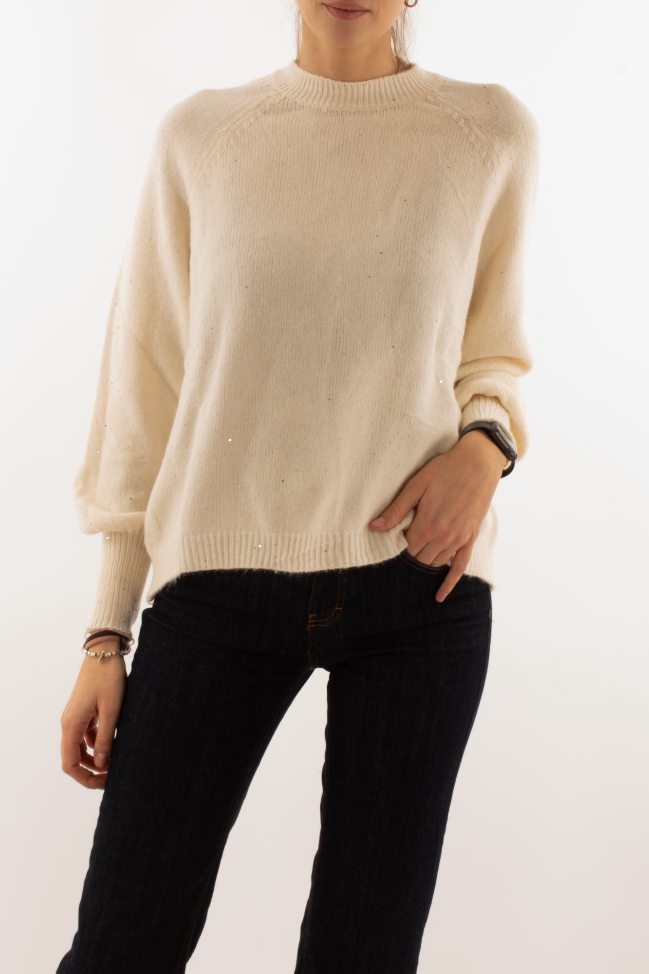 Maglione con paillettes Susy mix - Crema
