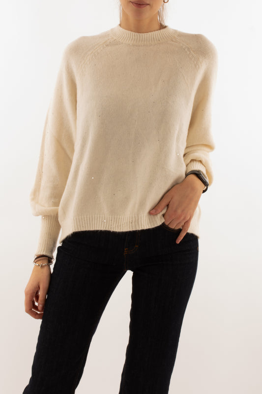 Maglione con paillettes Susy mix - Crema