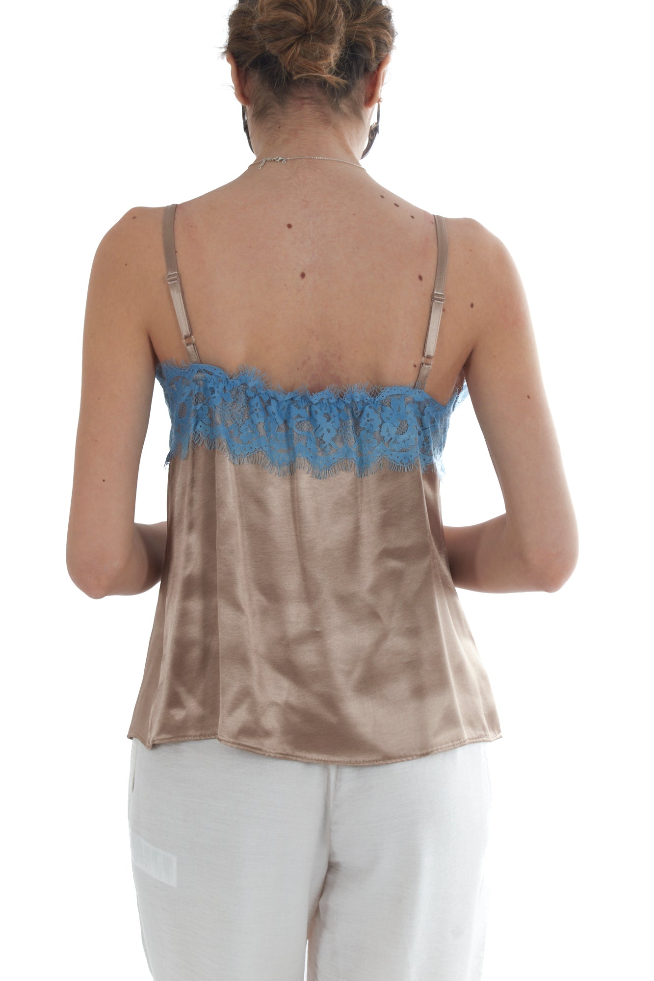 Canottiera con pizzo a contrasto da Donna Angela davis - Sabbia