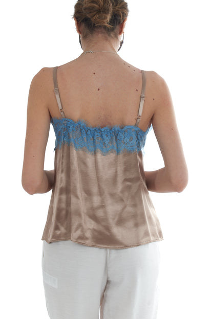 Canottiera con pizzo a contrasto da Donna Angela davis - Sabbia